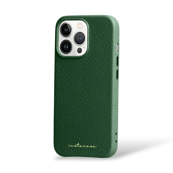 Funda para iPhone de piel auténtica en verde racing — InstaCase Portugal