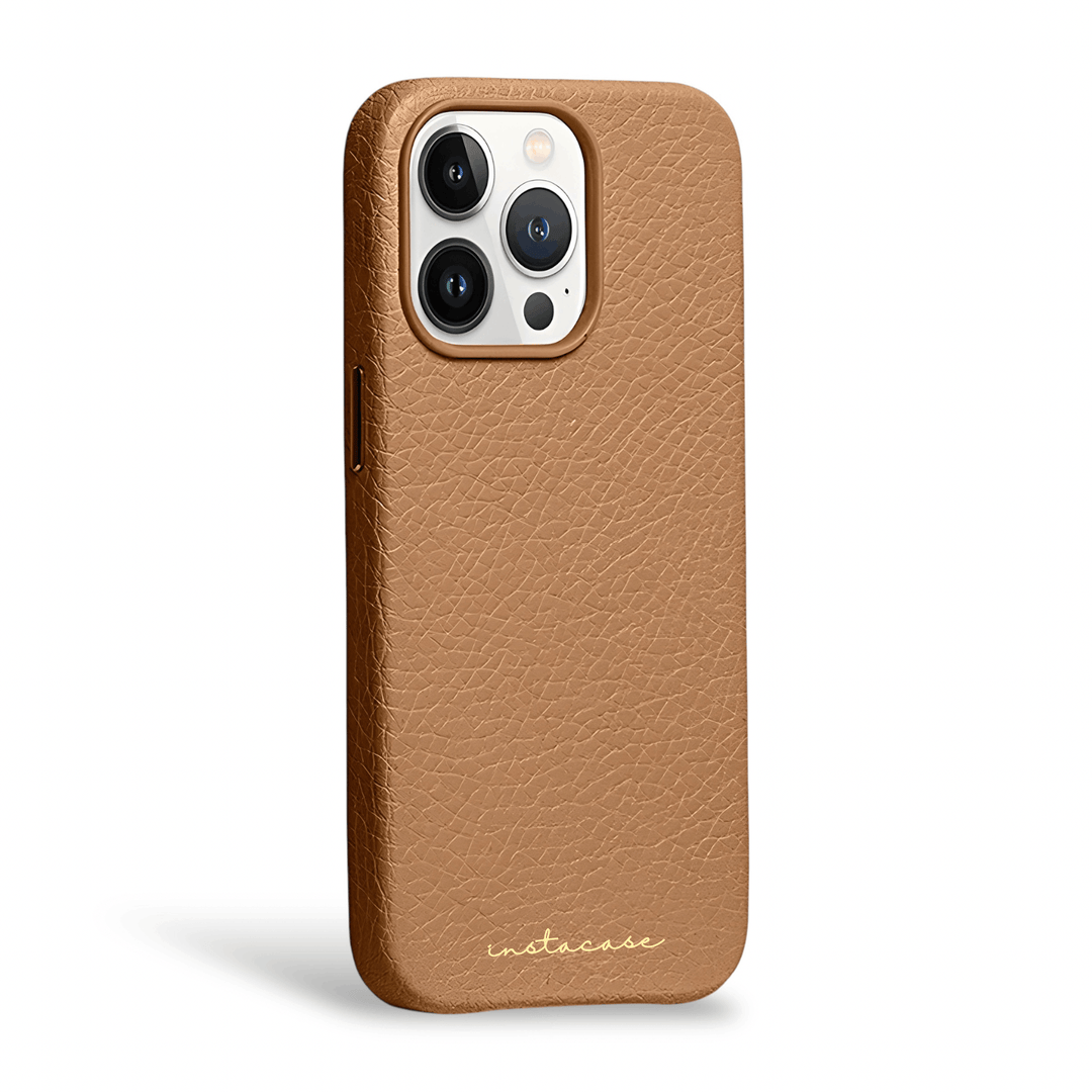 Funda para iPhone de piel auténtica en color marrón silla de montar — InstaCase Portugal