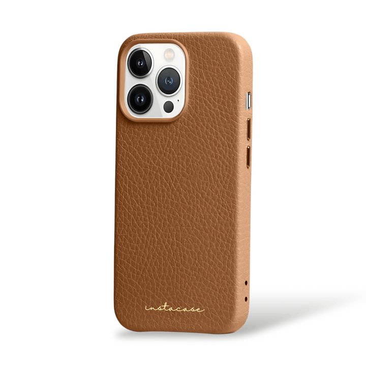 Funda para iPhone de piel auténtica en color marrón silla de montar — InstaCase Portugal