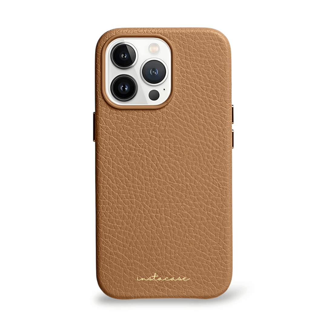 Funda para iPhone de piel auténtica en color marrón silla de montar — InstaCase Portugal