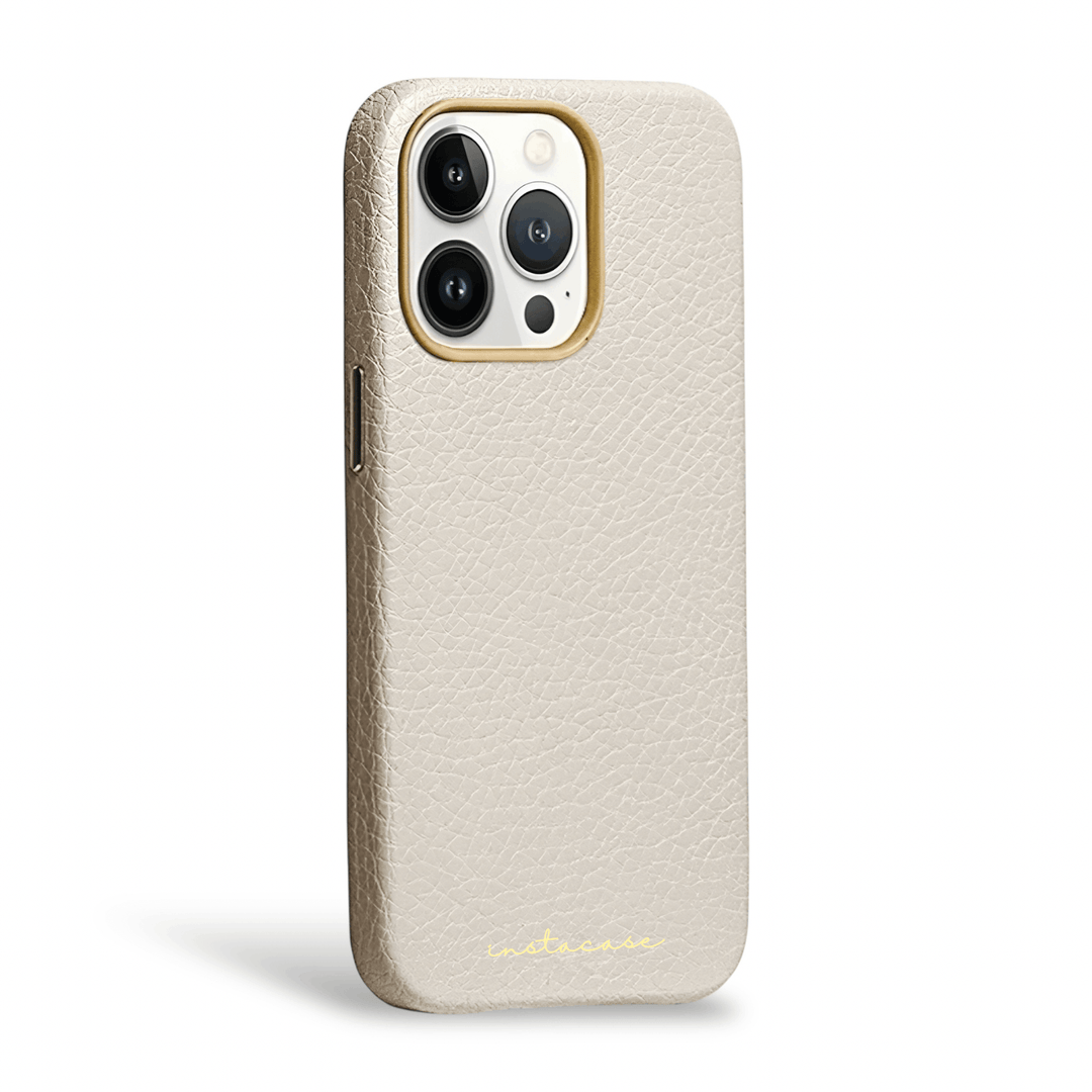 Funda para iPhone de piel auténtica en color blanco crema — InstaCase Portugal