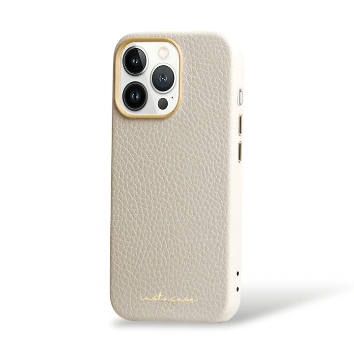 Funda para iPhone de piel auténtica en color blanco crema — InstaCase Portugal