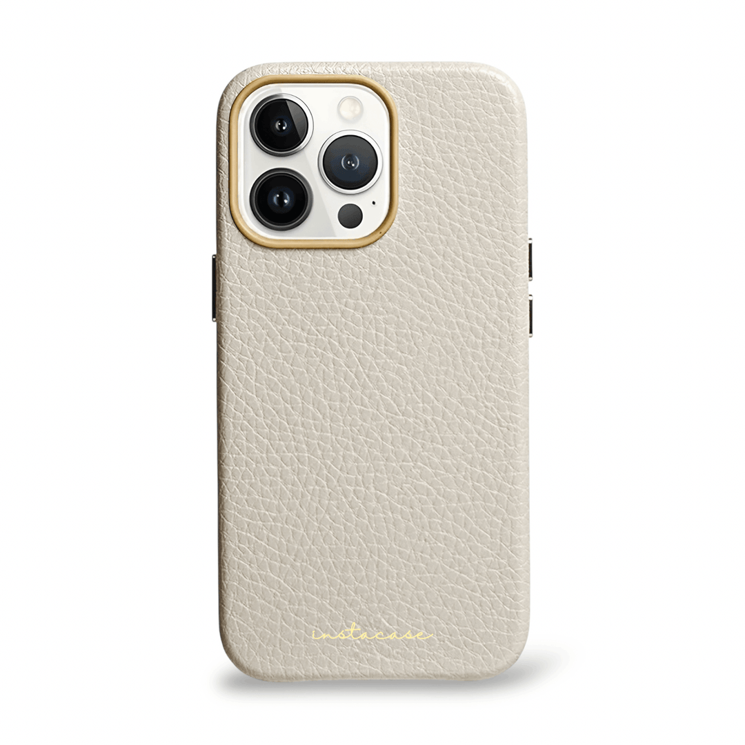 Funda para iPhone de piel auténtica en color blanco crema — InstaCase Portugal