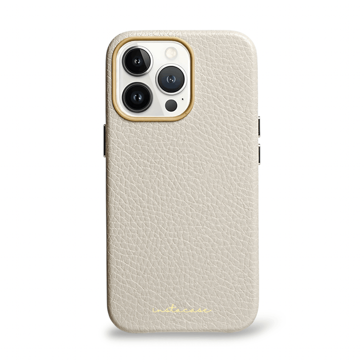 Funda para iPhone de piel auténtica en color blanco crema — InstaCase Portugal