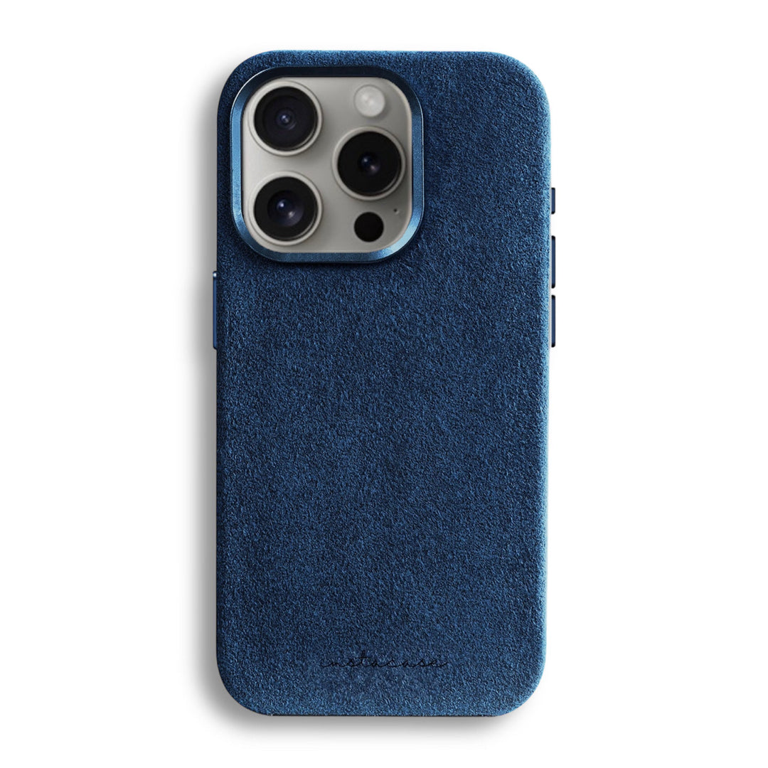 Funda premium para iPhone de Alcántara azul marino — InstaCase Portugal
