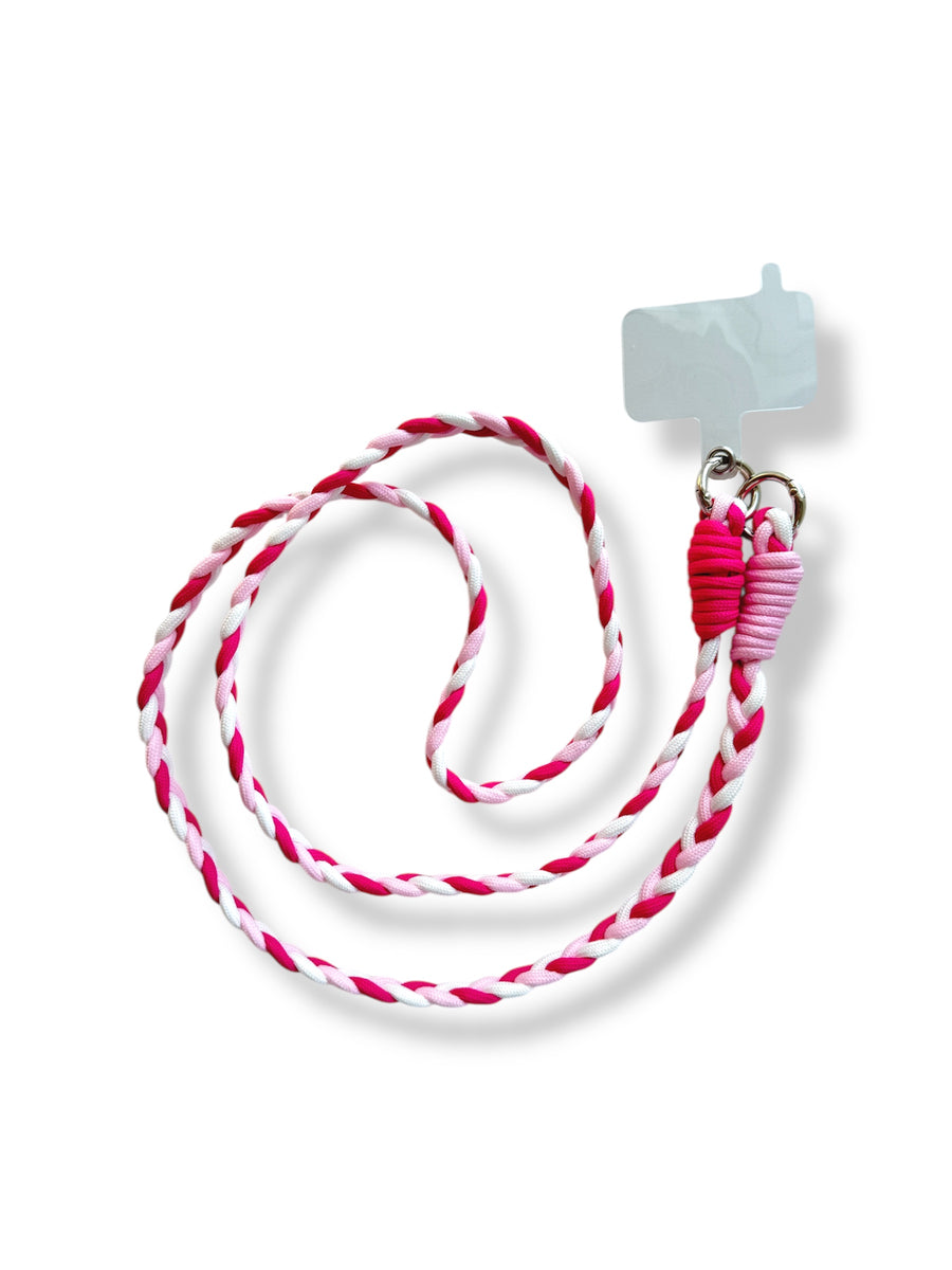Cordão Universal Trança Rosa e Branco para telemóvel — InstaCase Portugal