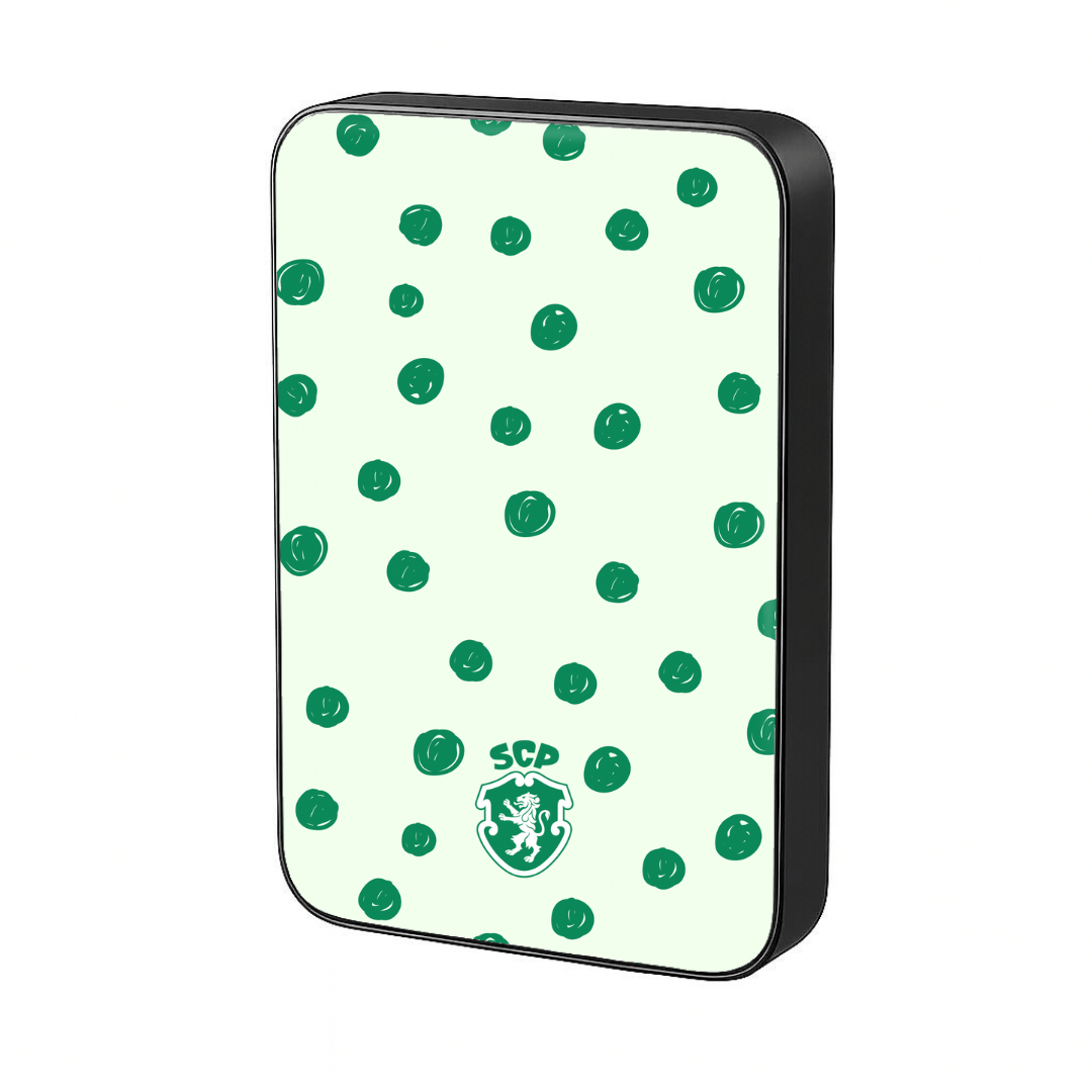 Sporting CP MagSafe Power Bank with Green Dots on a Black Background — InstaCase Portugal