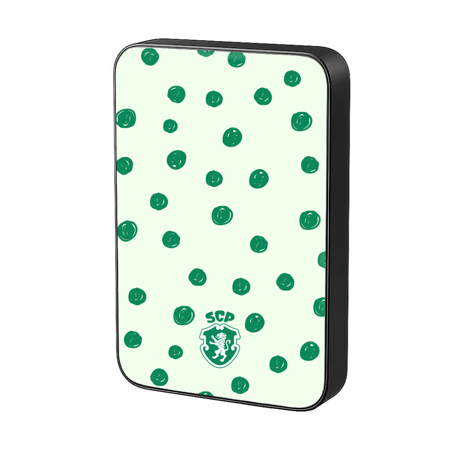 Sporting CP MagSafe Power Bank with Green Dots on a Black Background — InstaCase Portugal