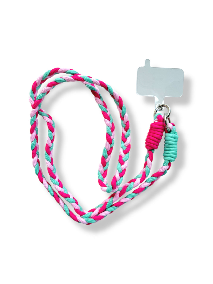 Cordón trenzado universal - Rosa chillón y verde agua